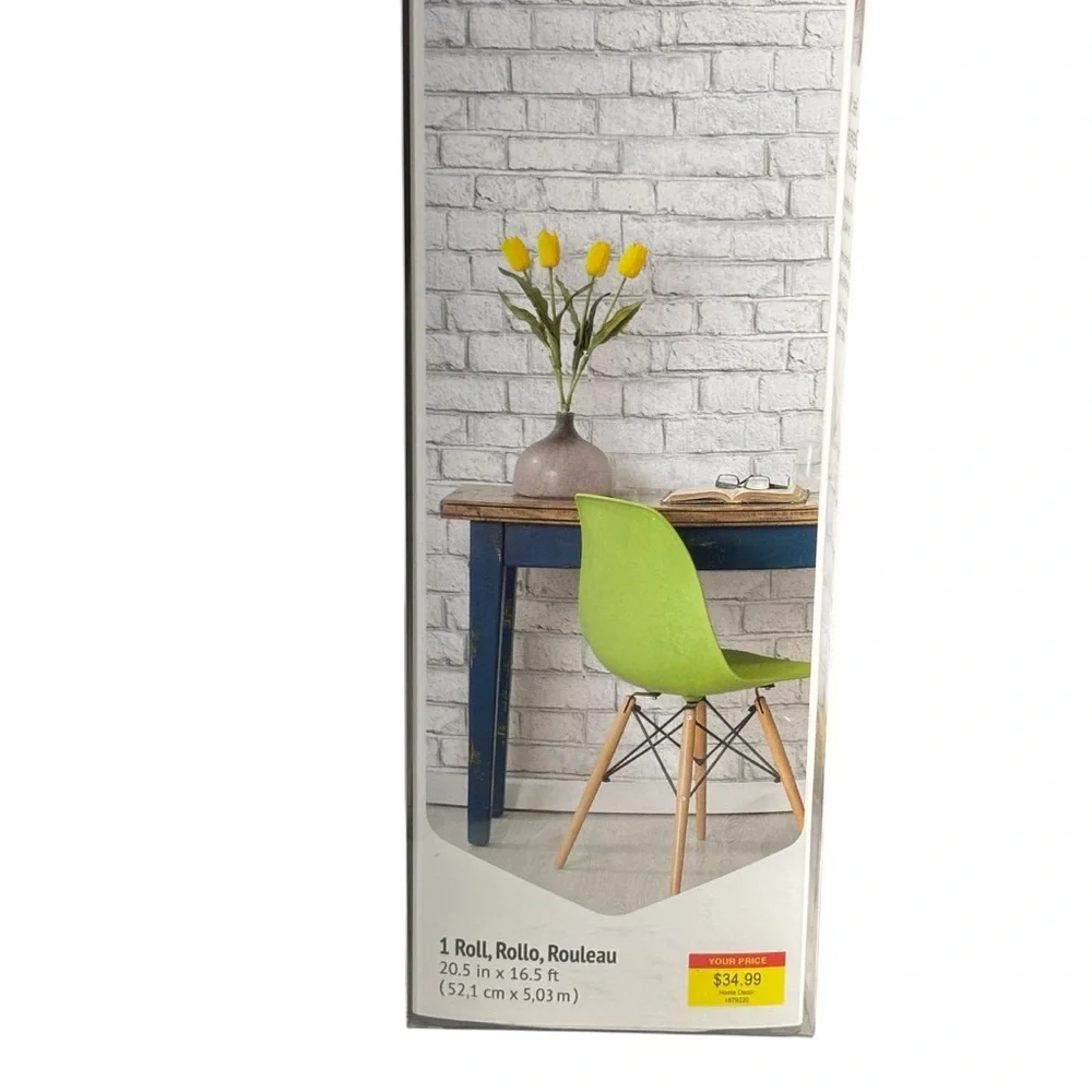RM RoomMates Peel & Stick Wallpaper- White Gray Brick Wall- 1 Roll- Removable &